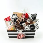 Black and white themed chocolate gift basket dark and milk chocolate assortment